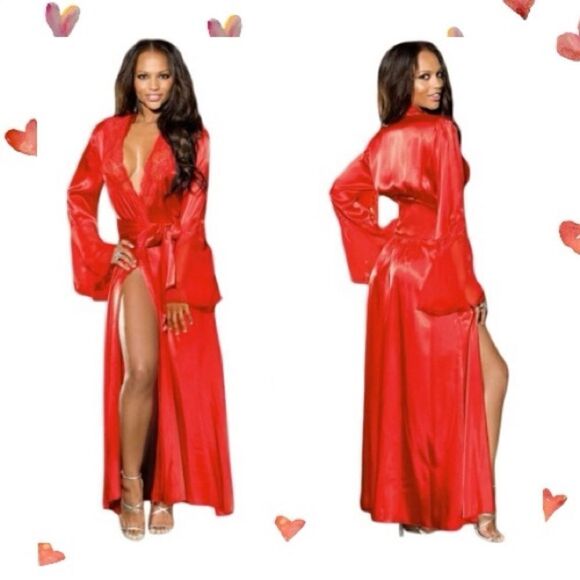 Red Luxury Silky Satin Robe Lingerie - Picture 1 of 3